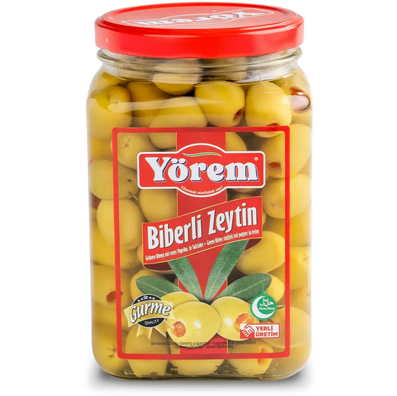 YÖREM GREEN OLIVES PEPPER 900G GLASS