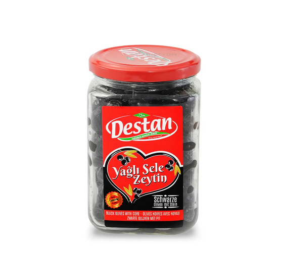 DESTAN BLACK OLIVES 400G GLASS